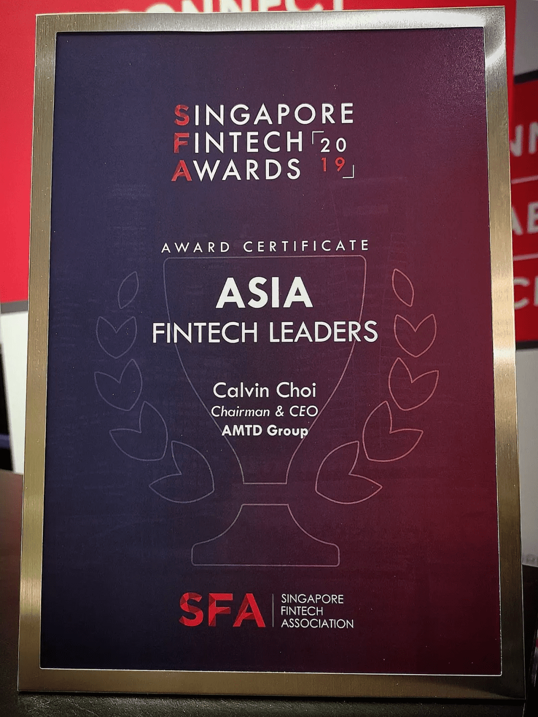 Calvin Choi was awarded Asia Fintech Leader by Singapore Fintech Association